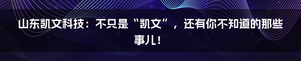 山东凯文科技:不只是“凯文”,还有你不知道的那些事儿!