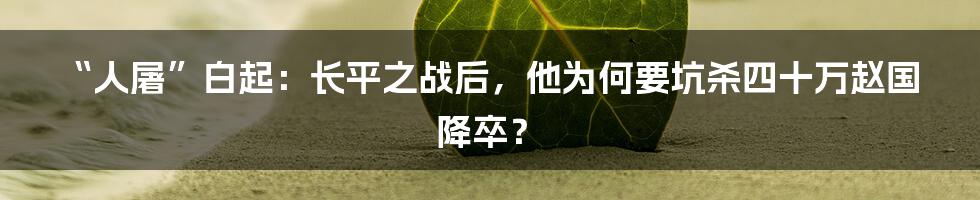 “人屠”白起:长平之战后,他为何要坑杀四十万赵国降卒?