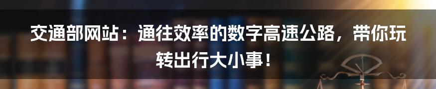 交通部网站：通往效率的数字高速公路，带你玩转出行大小事！