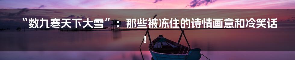 “数九寒天下大雪”：那些被冻住的诗情画意和冷笑话！