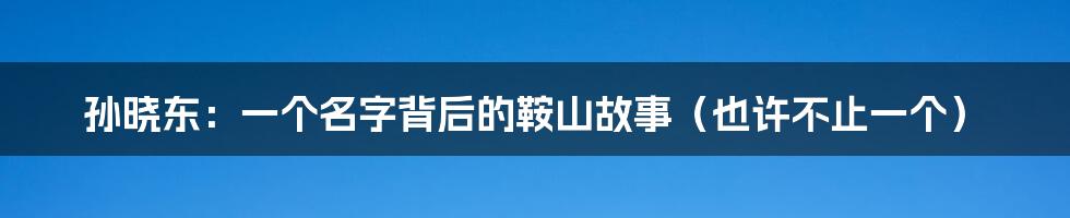 孙晓东:一个名字背后的鞍山故事(也许不止一个)