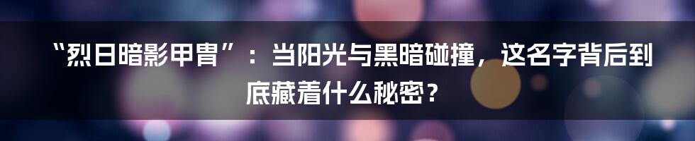“烈日暗影甲胄”：当阳光与黑暗碰撞，这名字背后到底藏着什么秘密？