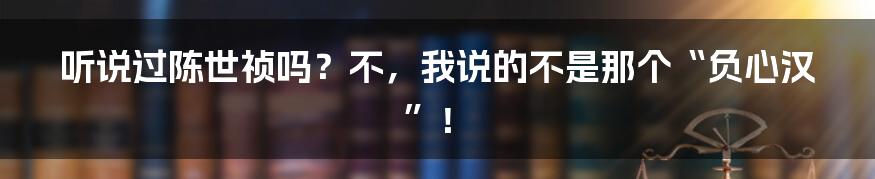 听说过陈世祯吗?不,我说的不是那个“负心汉”!