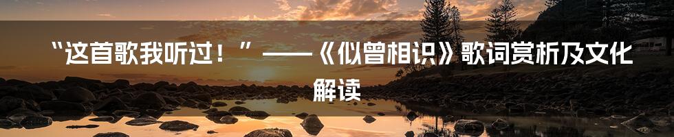“这首歌我听过!”——《似曾相识》歌词赏析及文化解读