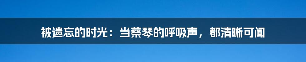被遗忘的时光：当蔡琴的呼吸声，都清晰可闻