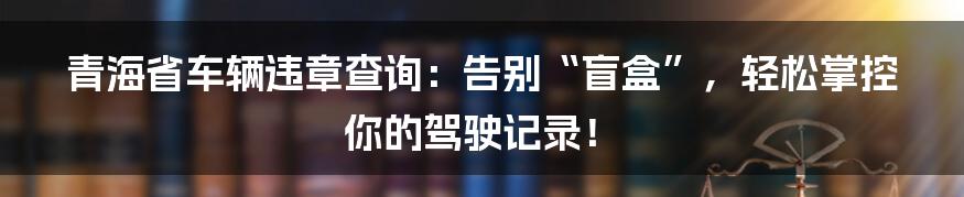 青海省车辆违章查询：告别“盲盒”，轻松掌控你的驾驶记录！