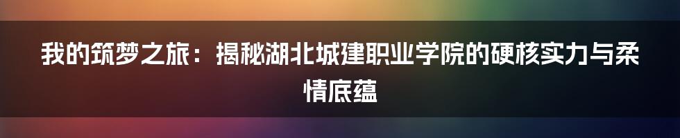 我的筑梦之旅：揭秘湖北城建职业学院的硬核实力与柔情底蕴