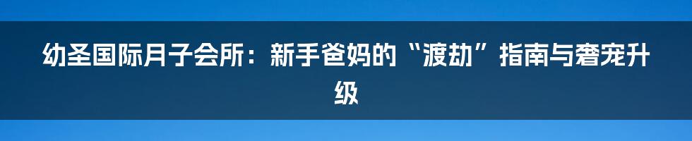 幼圣国际月子会所：新手爸妈的“渡劫”指南与奢宠升级