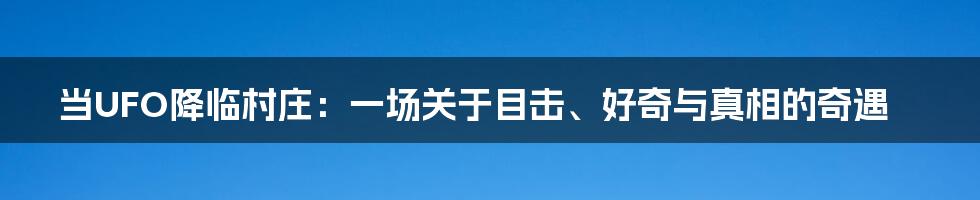 当UFO降临村庄：一场关于目击、好奇与真相的奇遇