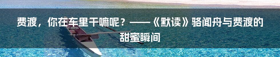 费渡，你在车里干嘛呢？——《默读》骆闻舟与费渡的甜蜜瞬间