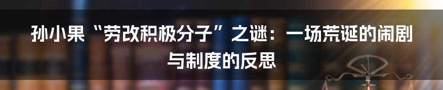 孙小果“劳改积极分子”之谜：一场荒诞的闹剧与制度的反思