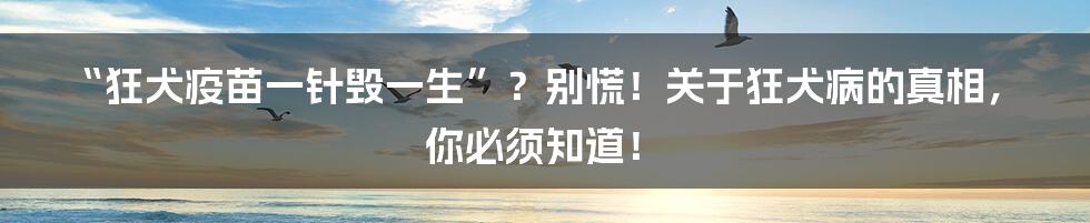 “狂犬疫苗一针毁一生”？别慌！关于狂犬病的真相，你必须知道！