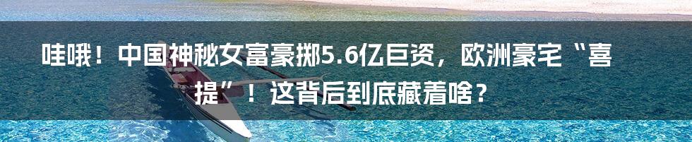 哇哦！中国神秘女富豪掷5.6亿巨资，欧洲豪宅“喜提”！这背后到底藏着啥？