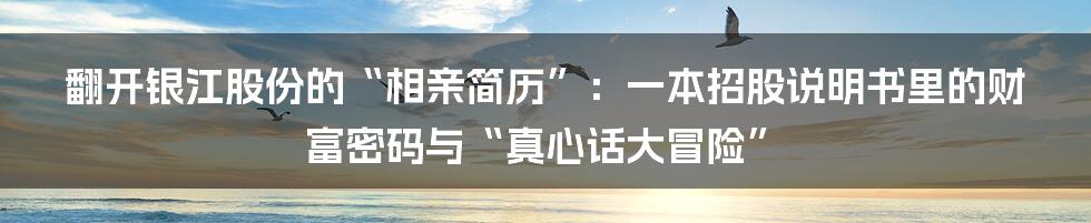 翻开银江股份的“相亲简历”:一本招股说明书里的财富密码与“真心话大冒险”