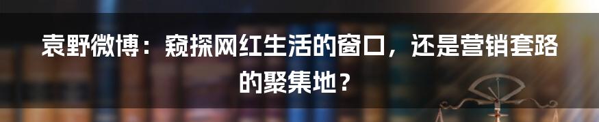 袁野微博：窥探网红生活的窗口，还是营销套路的聚集地？