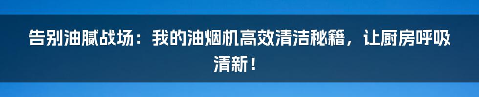 告别油腻战场:我的油烟机高效清洁秘籍,让厨房呼吸清新!