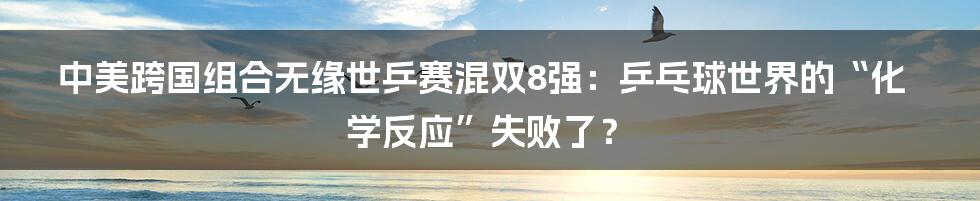 中美跨国组合无缘世乒赛混双8强：乒乓球世界的“化学反应”失败了？