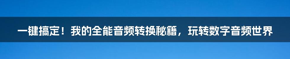 一键搞定！我的全能音频转换秘籍，玩转数字音频世界