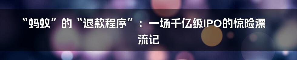 “蚂蚁”的“退款程序”:一场千亿级IPO的惊险漂流记