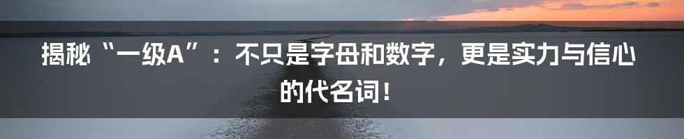 揭秘“一级A”:不只是字母和数字,更是实力与信心的代名词!