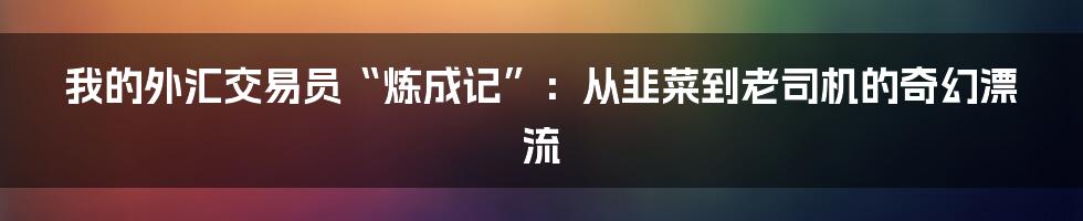 我的外汇交易员“炼成记”:从韭菜到老司机的奇幻漂流