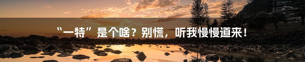“一特”是个啥?别慌,听我慢慢道来!