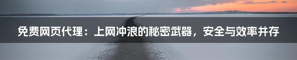 免费网页代理：上网冲浪的秘密武器，安全与效率并存