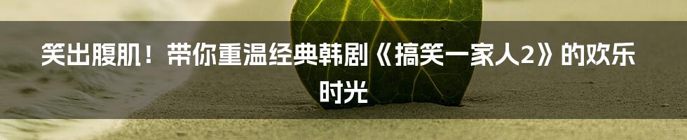 笑出腹肌!带你重温经典韩剧《搞笑一家人2》的欢乐时光