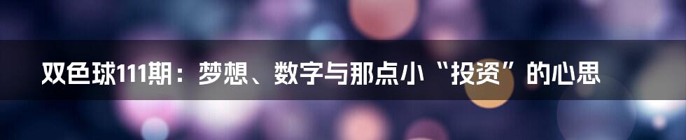 双色球111期:梦想、数字与那点小“投资”的心思