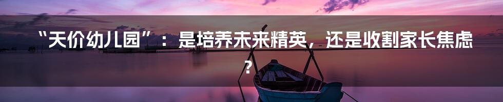 “天价幼儿园”:是培养未来精英,还是收割家长焦虑?