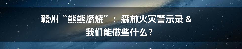 赣州“熊熊燃烧”:森林火灾警示录 & 我们能做些什么?