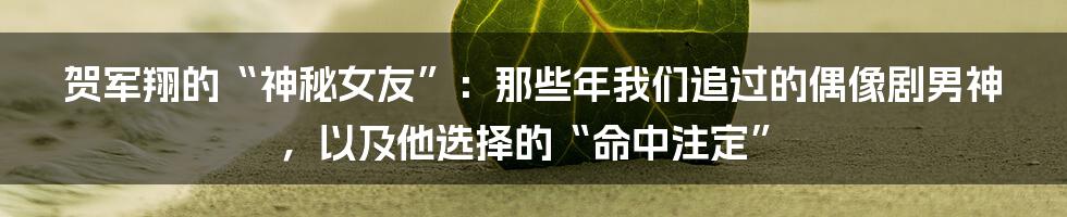 贺军翔的“神秘女友”：那些年我们追过的偶像剧男神，以及他选择的“命中注定”