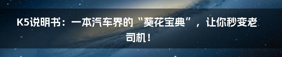 K5说明书:一本汽车界的“葵花宝典”,让你秒变老司机!