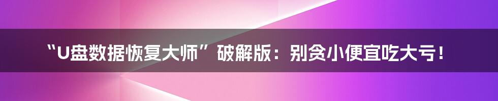 “U盘数据恢复大师”破解版:别贪小便宜吃大亏!