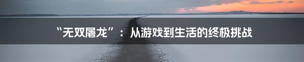 “无双屠龙”:从游戏到生活的终极挑战