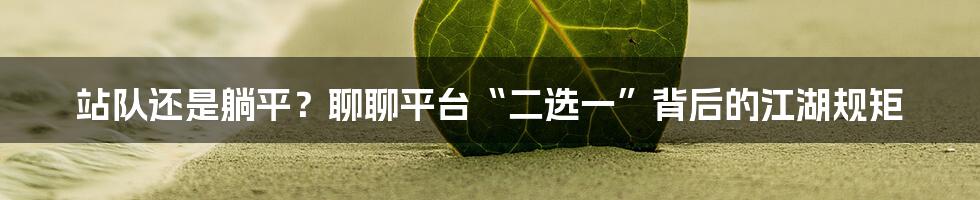 站队还是躺平?聊聊平台“二选一”背后的江湖规矩