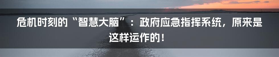 危机时刻的“智慧大脑”:政府应急指挥系统,原来是这样运作的!