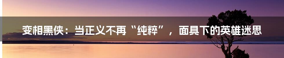 变相黑侠：当正义不再“纯粹”，面具下的英雄迷思