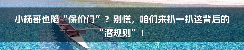 小杨哥也陷“保价门”?别慌,咱们来扒一扒这背后的“潜规则”!