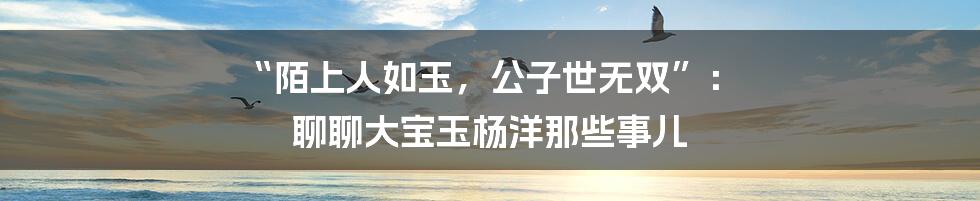 “陌上人如玉,公子世无双”: 聊聊大宝玉杨洋那些事儿