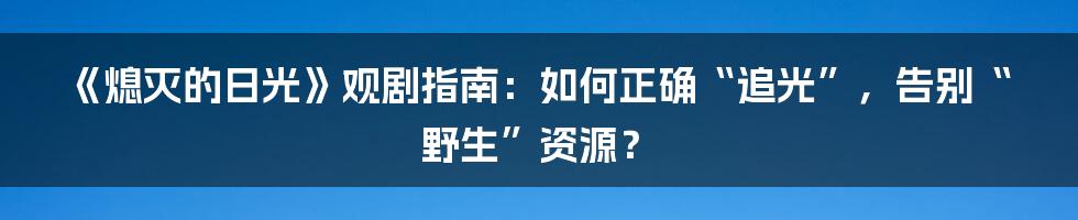 《熄灭的日光》观剧指南:如何正确“追光”,告别“野生”资源?