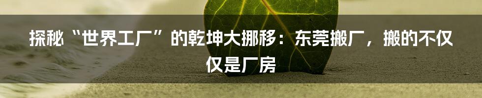 探秘“世界工厂”的乾坤大挪移:东莞搬厂,搬的不仅仅是厂房