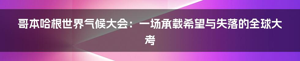 哥本哈根世界气候大会:一场承载希望与失落的全球大考
