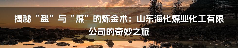 揭秘“盐”与“煤”的炼金术:山东海化煤业化工有限公司的奇妙之旅