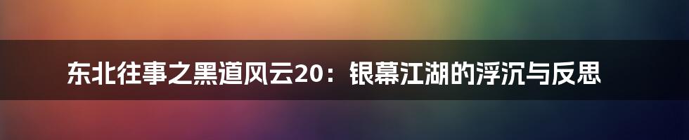 东北往事之黑道风云20:银幕江湖的浮沉与反思
