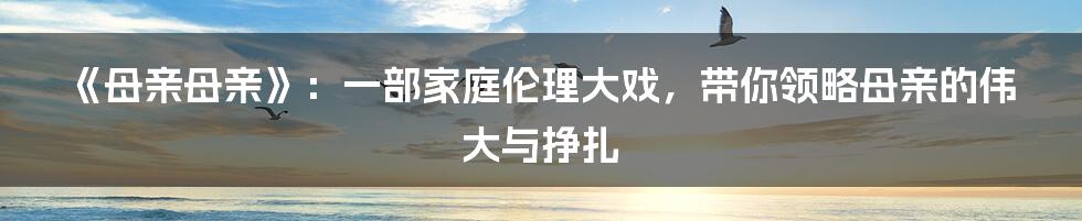 《母亲母亲》：一部家庭伦理大戏，带你领略母亲的伟大与挣扎