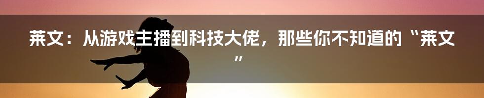 莱文:从游戏主播到科技大佬,那些你不知道的“莱文”