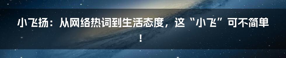 小飞扬:从网络热词到生活态度,这“小飞”可不简单!