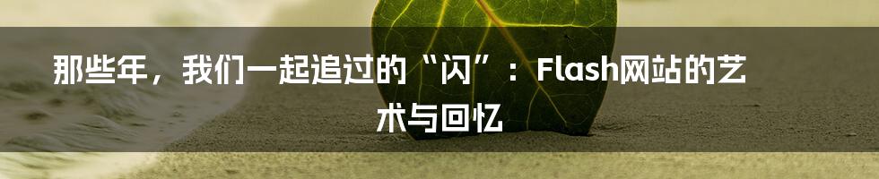 那些年,我们一起追过的“闪”:Flash网站的艺术与回忆