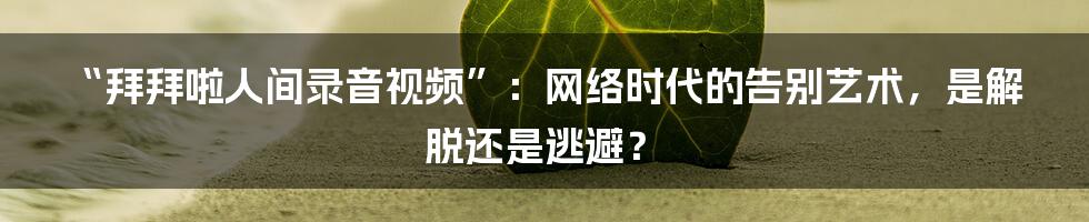 “拜拜啦人间录音视频”:网络时代的告别艺术,是解脱还是逃避?